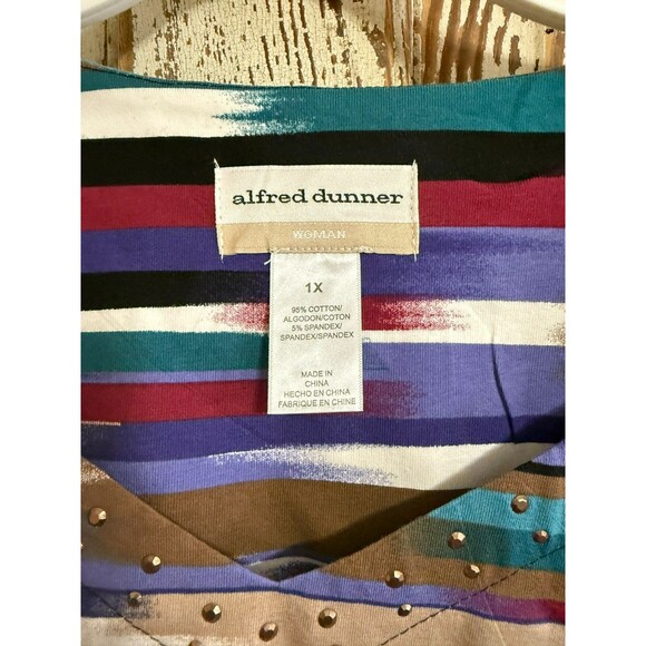 Alfred Dunner Classics 2019 Striped Embellished 3/4 Sleeve Top - Multi - Size 1X - Picture 4 of 6